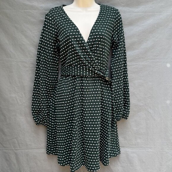 Maeve by Anthropologie Size Small Green White Faux Wrap Dress Malta Belted - Picture 1 of 7